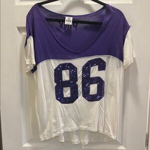 PINK Victoria's Secret Purple and White Sequin Tee
